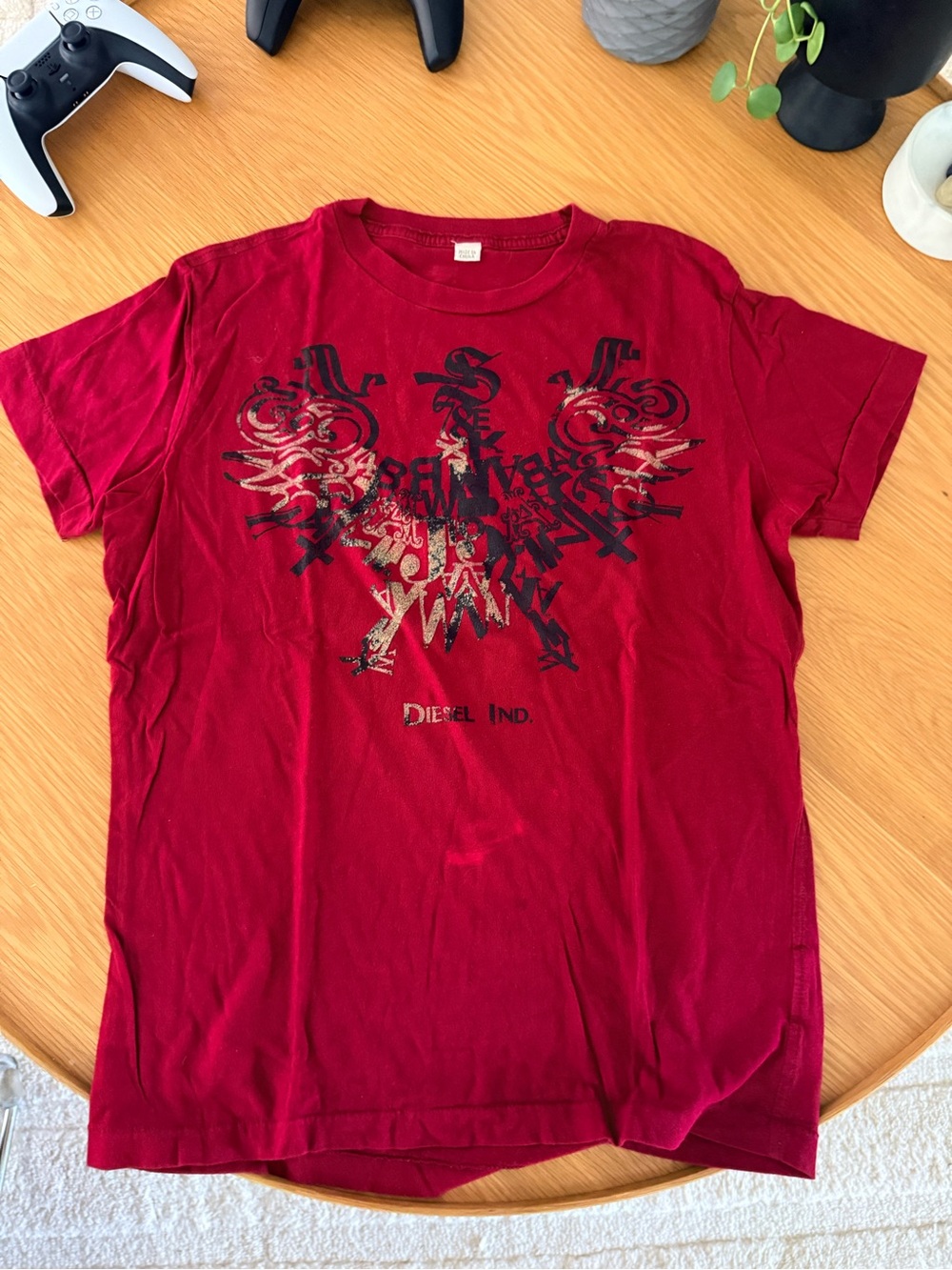 Vintage Diesel Red Short Sleeve Graphic Tee with Black Print